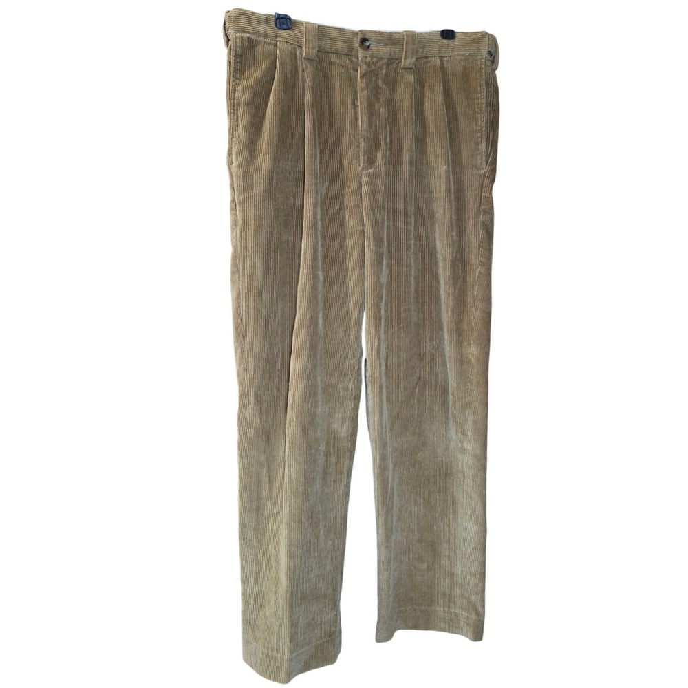 L.L.Bean‎ Corduroy Pants Comfort Waist Pleated Khaki Casual Size 34